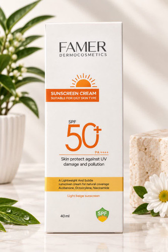 کرم ضدآفتاب رنگی فامر spf50 رنگ بژ روشن مناسب برای پوست های چرب و مختلط 40میلی لیتر